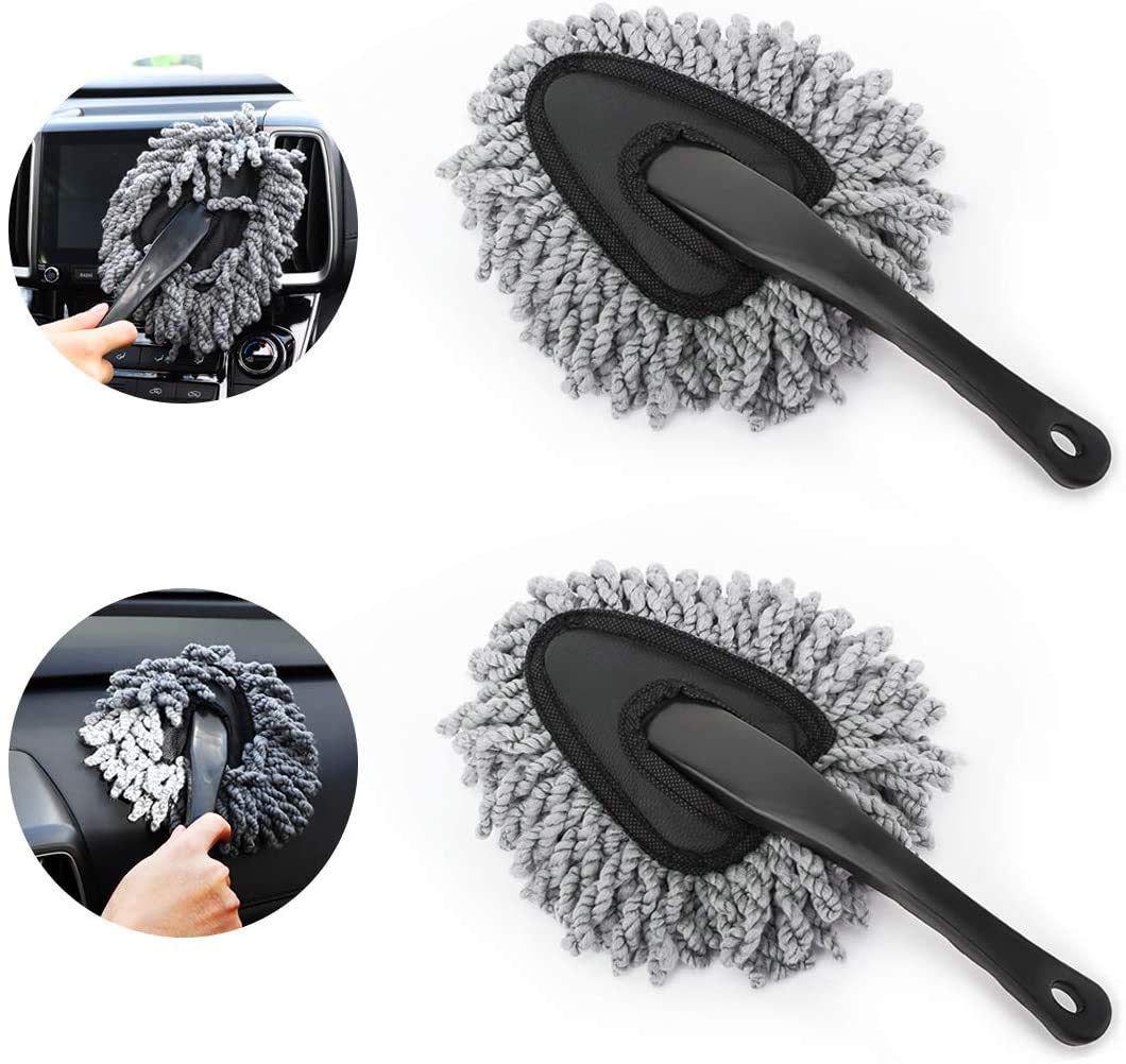 Super Soft Microfiber Car Dash Duster Detail Brush Set Interior Exterior Cleaning Dusting and Washing Tool for Car Motorcycle Automotive Dashboard Air Vents - Grey