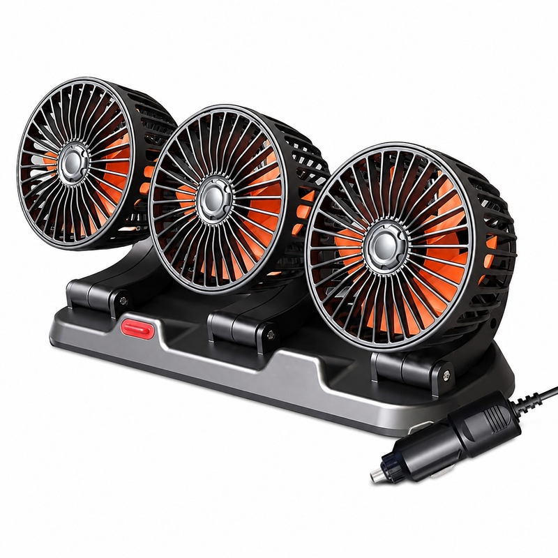 Three Head Vehicle Fan with Dual Speed Control – Adjustable Dashboard Fan for Cars