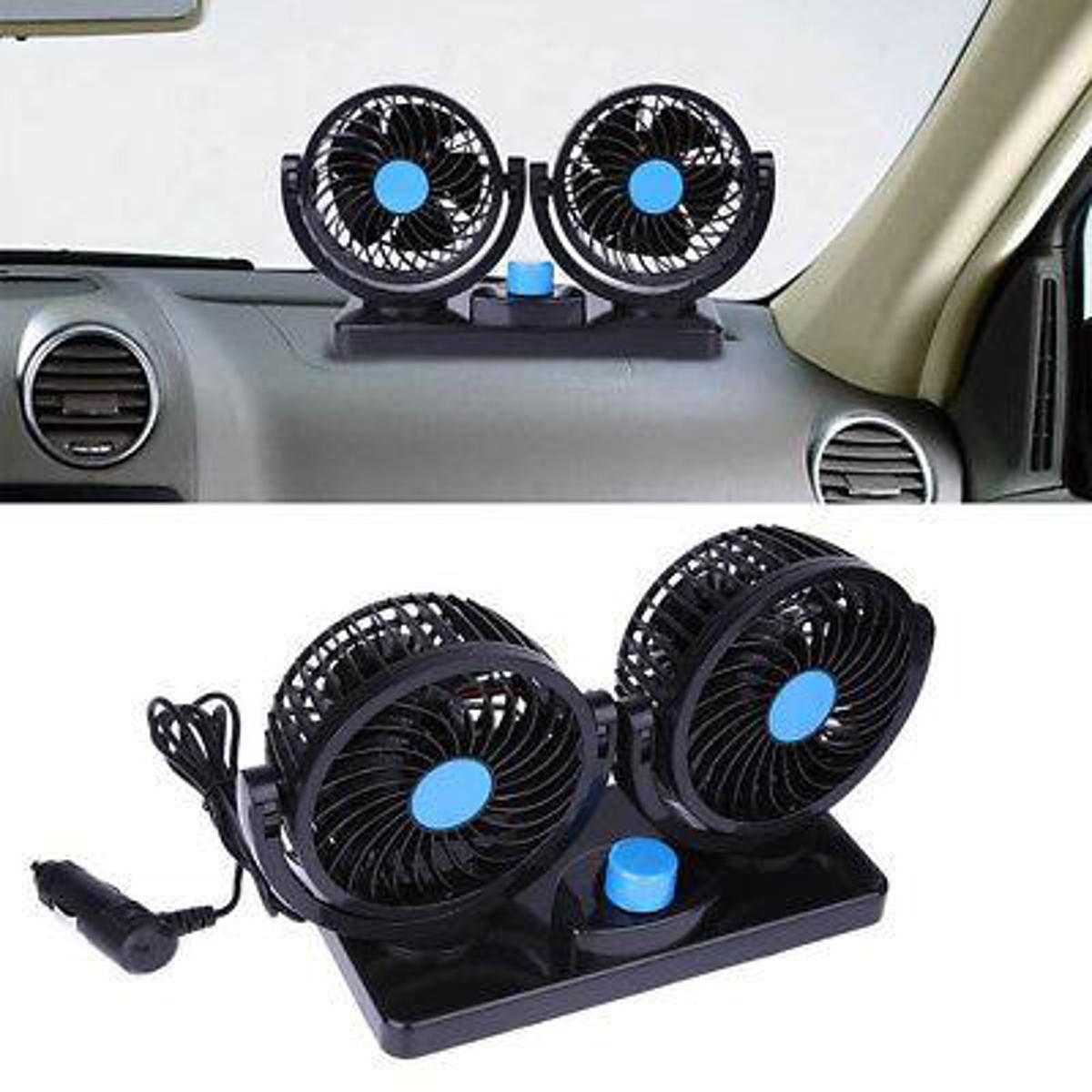 Dual Head 12V Car Fan Portable Vehicle Truck 360° Rotatable Auto Cooling Cooler