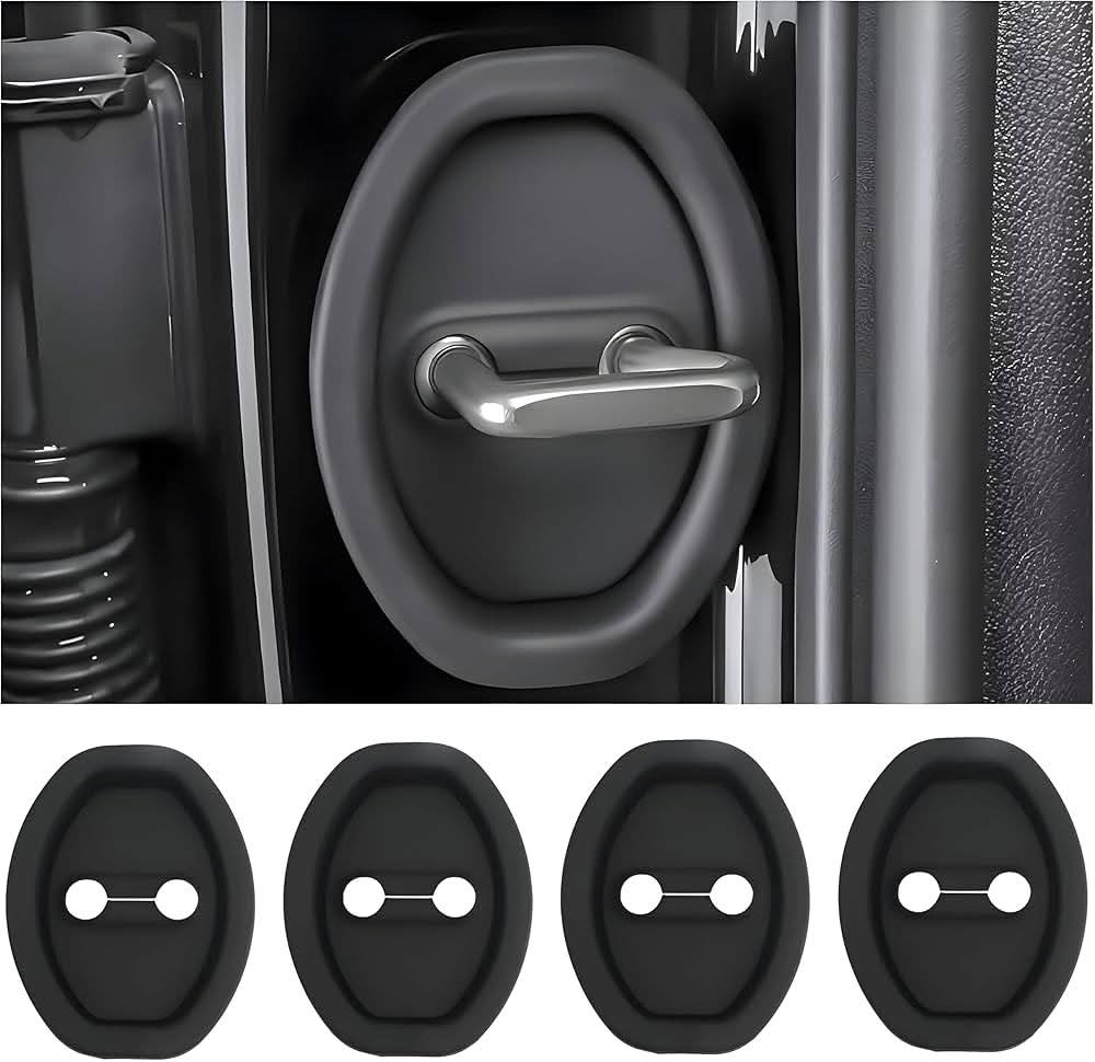 4 Piece Door Lock Protector, Car Door Lock Cover Door Lock Protective Cap, Silicone Door Lock Protective Cap for Car Trim (Black)