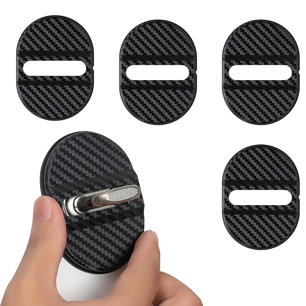 4Pcs Door Catch Covers Car Strike Plate Covers Self-adhesive Sporty Fashion Car Strike Plate Protectors Decorative Covers Car Interior Decors Car Accessories Universal Fit for Sedan, SUV