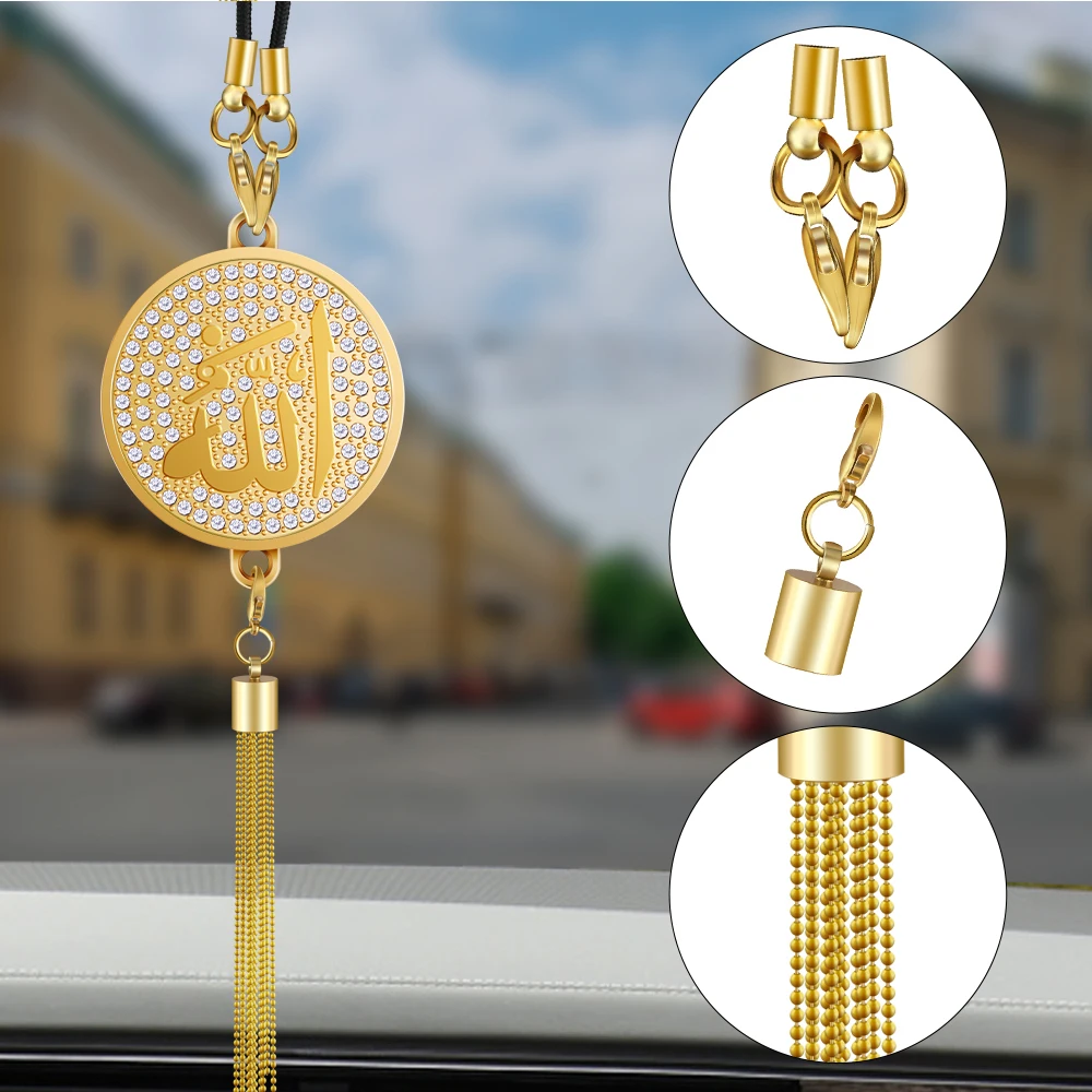 White stone Allahu Hanging Chain – Rearview Mirror Ornament Allahu-Mohammad ( 2in 1 )