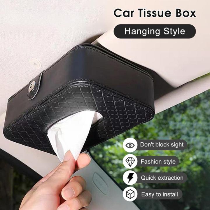 Car Tissue Holder, Car Sun Visor Napkin Holder, Tissue Paper Holder Dispenser, Napkin Tissue Tray Container,PU Leather Backseat Tissue Paper Box for Car, Black